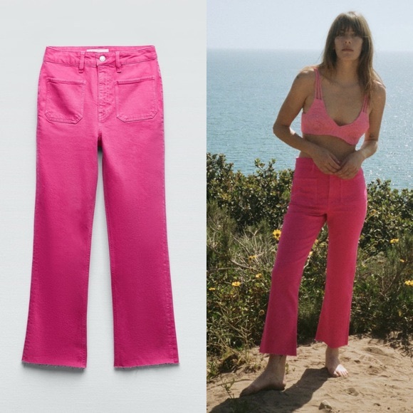 Zara pink cropped flare jeans - Picture 2 of 4